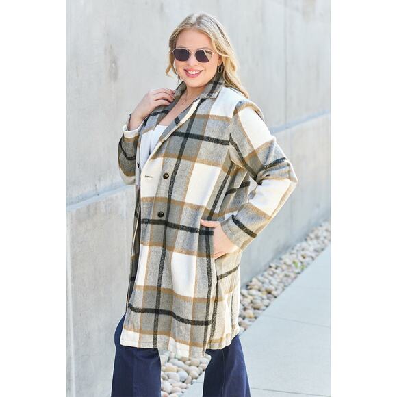 DOUBLE TAKE Plus Gray Plaid Button Up Jacket Pockets Fall NEW Misses - Picture 6 of 7